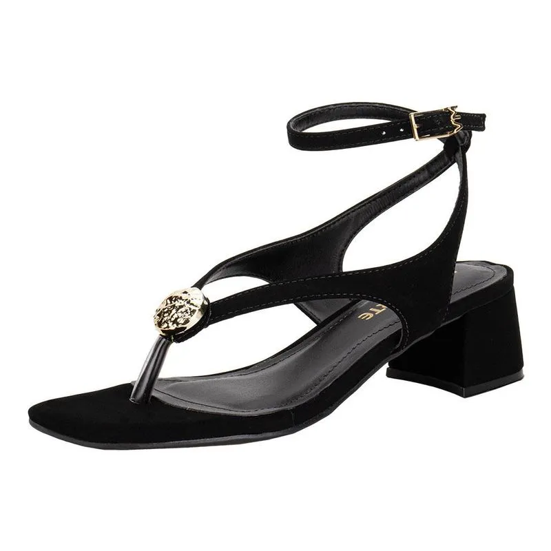 SANDÁLIA FEMININA SALTO GROSSO VIA MARTE 199025 36 / PRETO/NOBUCK