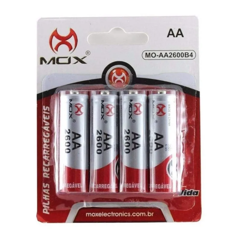 Pilha Recarregável Aa 2600 mAh Mox Mo-Aa2600b4 Com 4 unidades Original no Blister