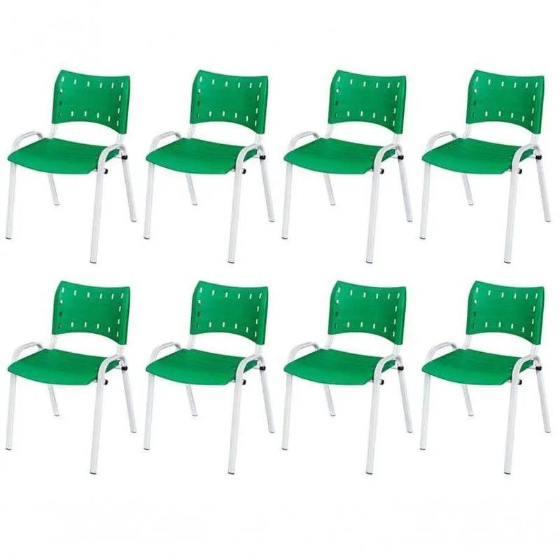 Cadeira Iso Base Branco Igreja, Escola, Escritório - Verde Kit 8 Peças
