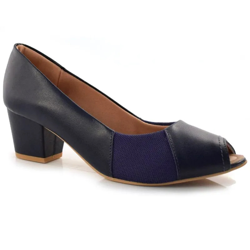 Peeptoe de Couro e Salto Bloco Usaflex Azul Q6695 34