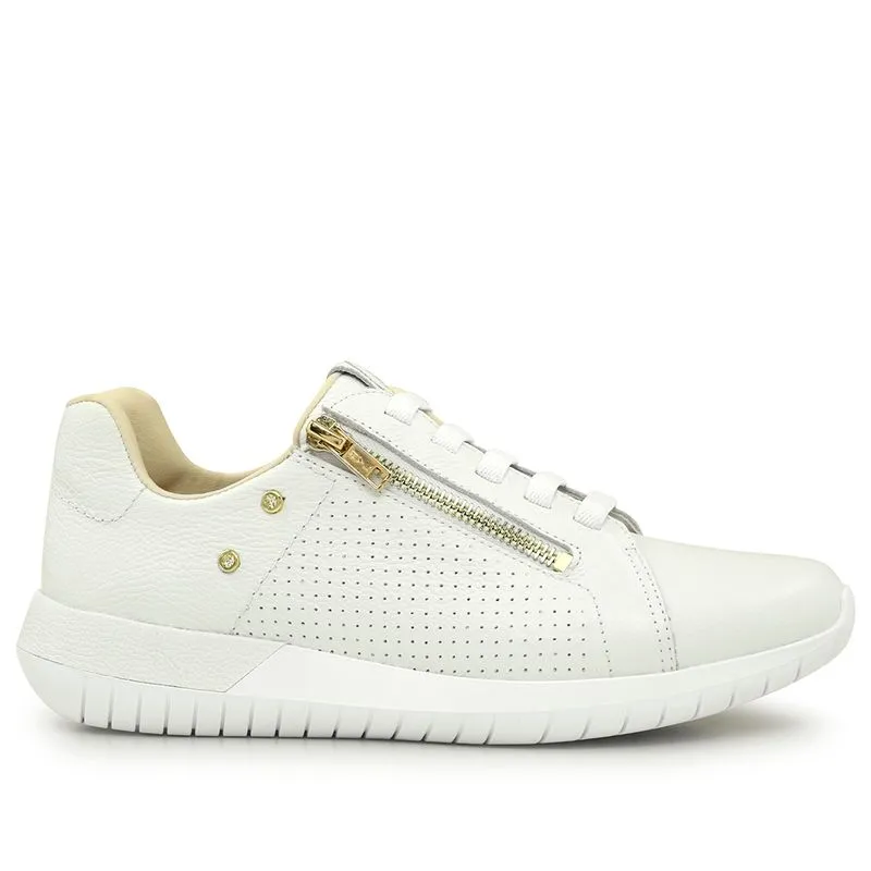 Tênis Casual Branco Couro Zíper 34