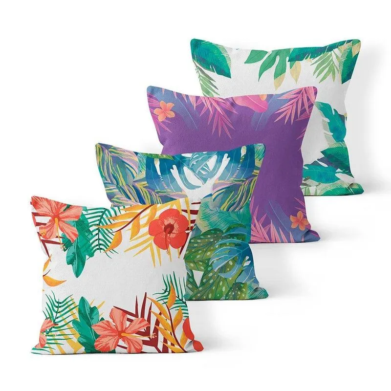 Kit 4 Capas De Almofadas Decorativas Own Flor Vermelha E Fol