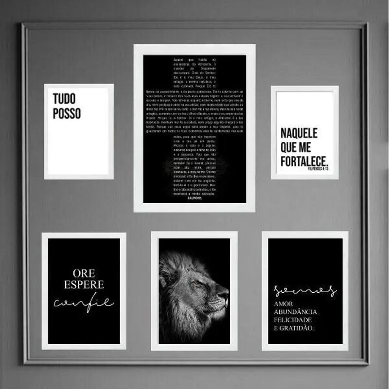Kit Composição 6 Quadros Cristãos Salmo 91