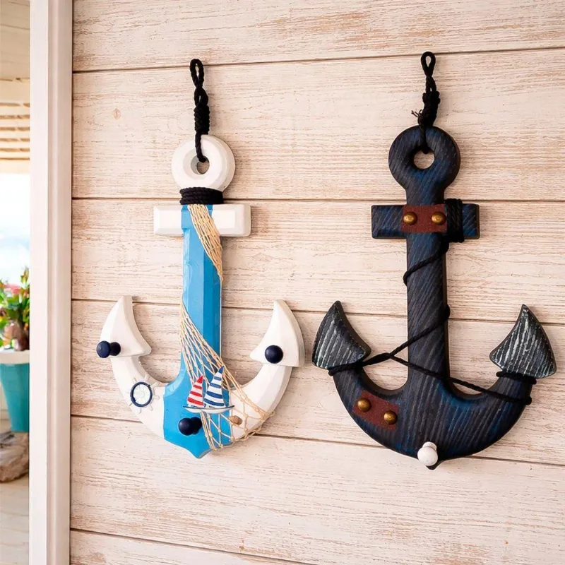 Âncora Decorativa De Parede Náutica 35cm Kit 2 Peças Branco E Azul Ancora