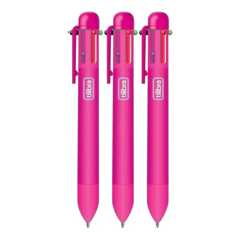 Caixa Caneta Esferográfica Rc6 Cores Tilibra - 0.7mm c- 3 Unidades Rosa