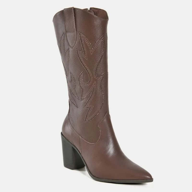 Bota Western Couro Marrom 079-013-02 33