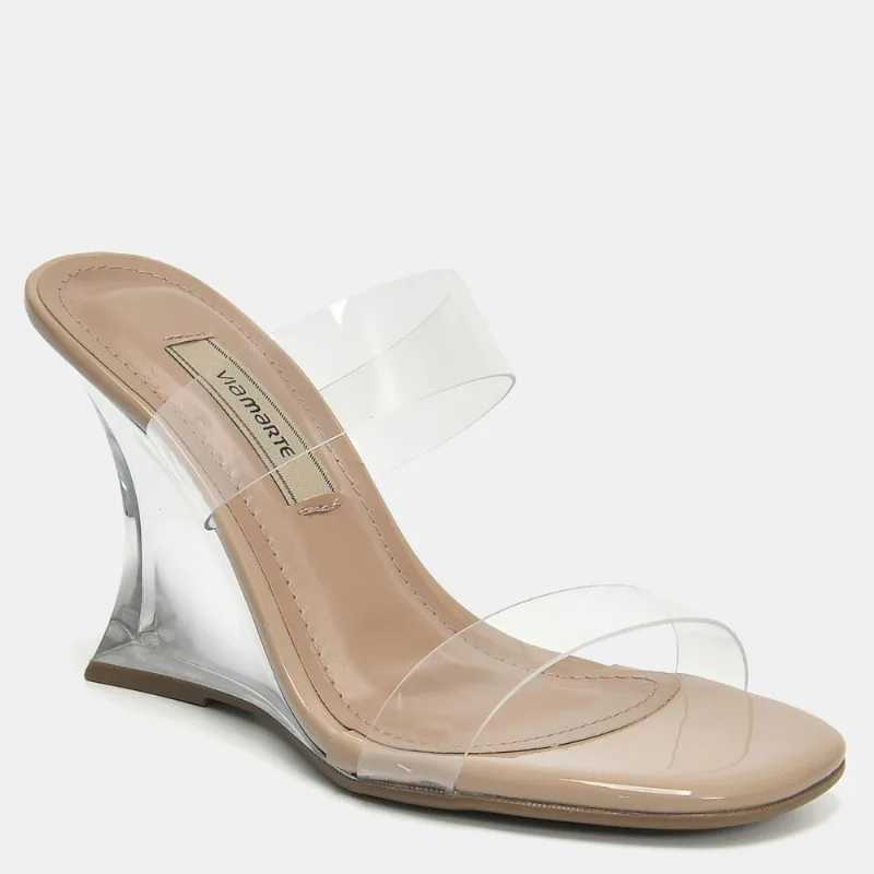 Tamanco Mule Anabela em Vinil Marrom e transparente 371-001-01 34