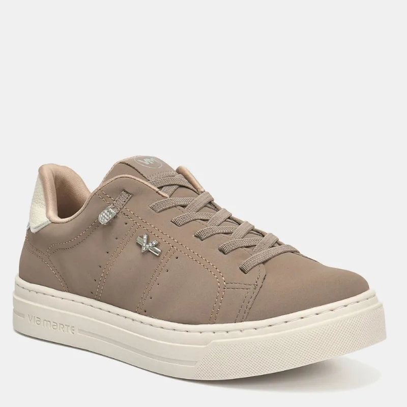Tênis Casual Clean Pingentes Metal Marrom e off white e prata 281-012-02 33