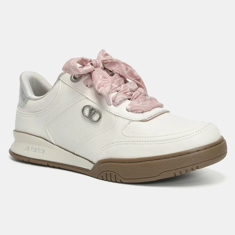 Tênis Casual com Cadarço Duplo Branco e prata e rosa 394-004-01 34
