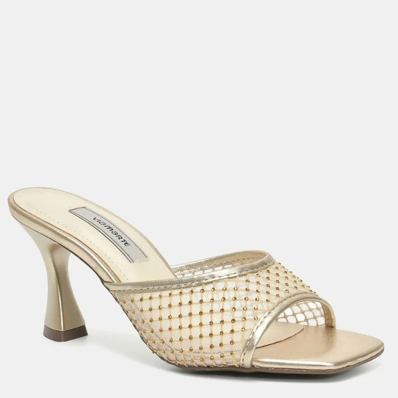 Tamanco Mule Salto Taça Tela e Strass Dourado 166-057-01 36