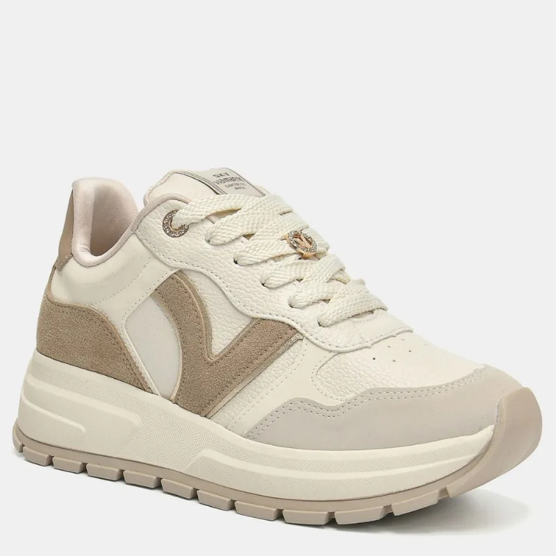 Tênis Casual Jogging Bege e dourado e marrom e off white 242-019-10 39