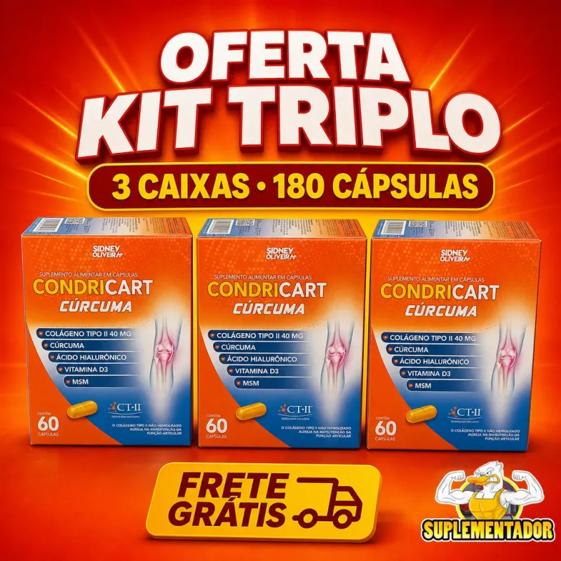 Kit 3x Condricart Cúrcuma 60 Cápsulas até 3 meses de cuidado: auxilia na recomposição da cartilagem, ajuda a reduzir inflamações e mantém a flexibilidade das suas articulações
