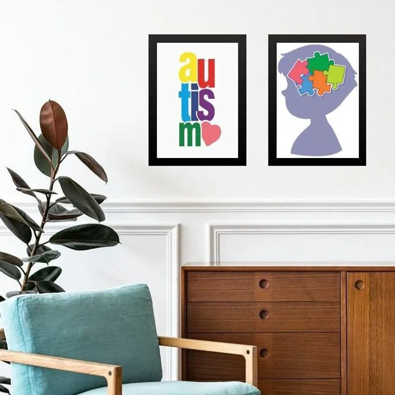 Kit 2 Quadros Autismo - Menininho 33X24Cm