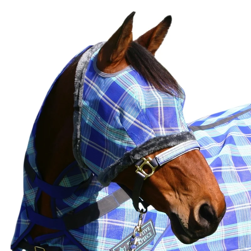 Kensington Fly Mask with Fleece Trim Blue Ice Plaid / X-Large