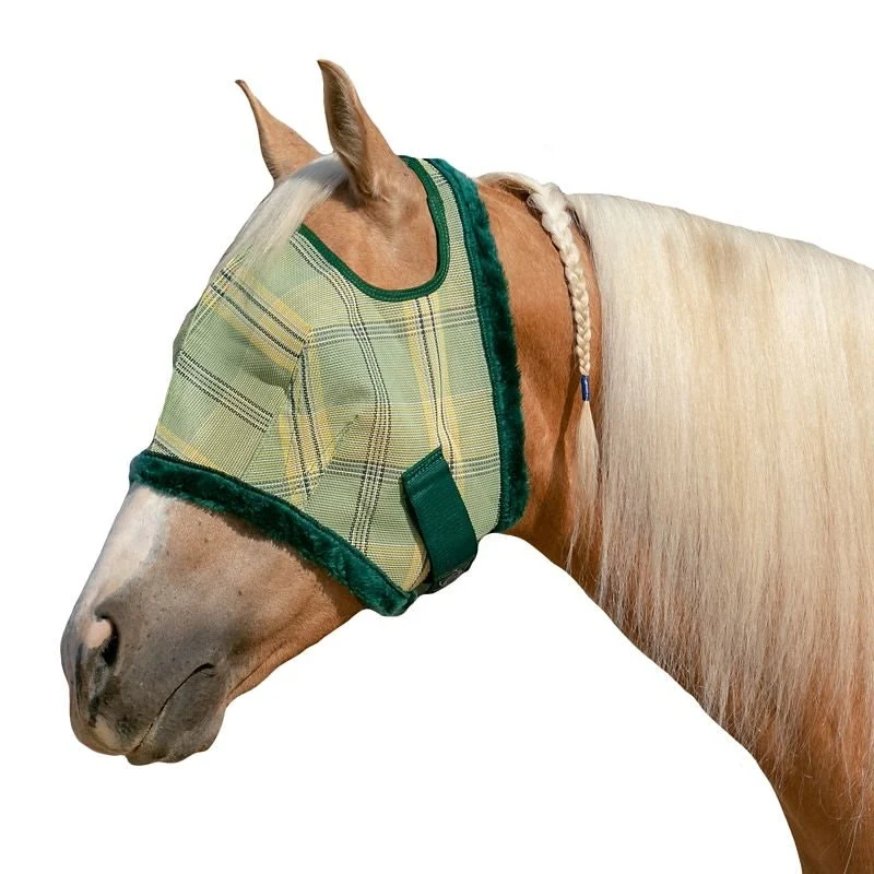 Kensington Fly Mask with Fleece Trim Mint Ice Plaid / X-Large