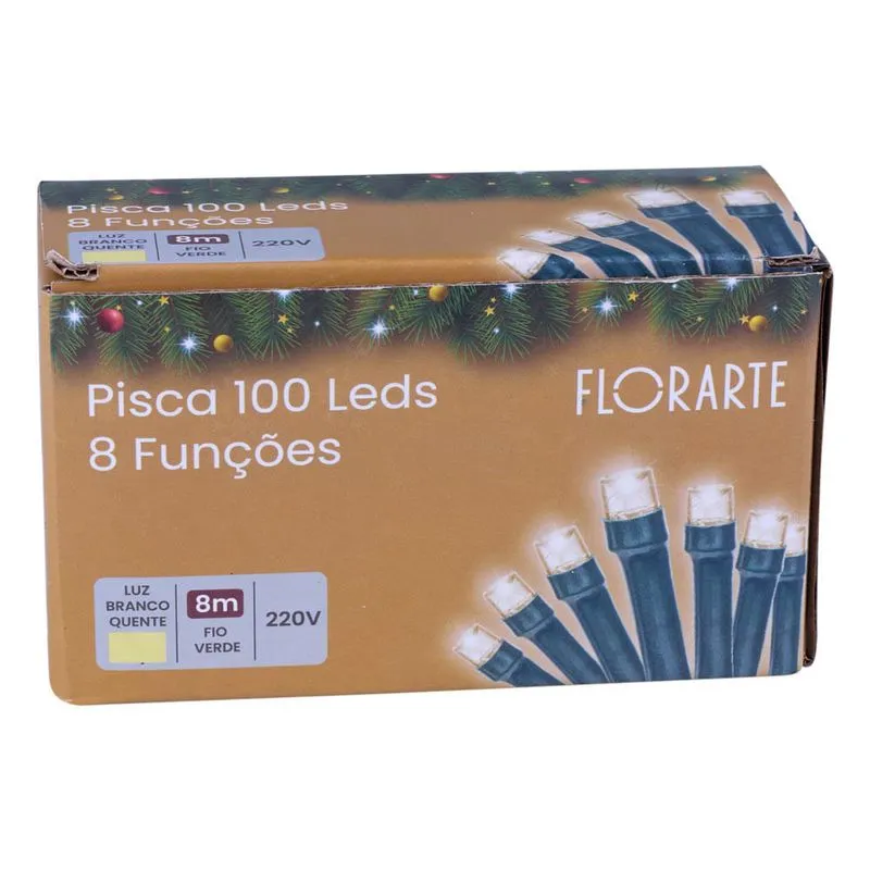 Pisca Led DeA 100 Lâmpadas Luz Quente 8 Funções com Fio verde 220V 8m
