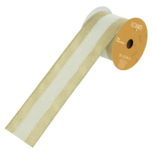 Fita Aramada Linho C/Costura (Dourado Branco) 6,3cmx9,14m (Florarte)