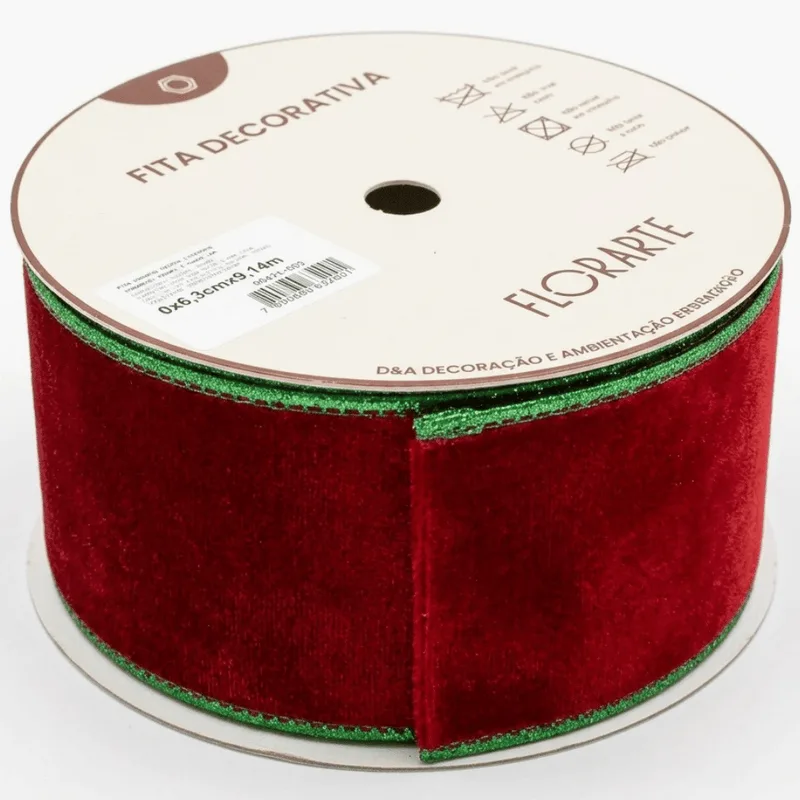 Fita Decorativa Vermelha 6,3 cm x 9,14 m - Florarte UNICA