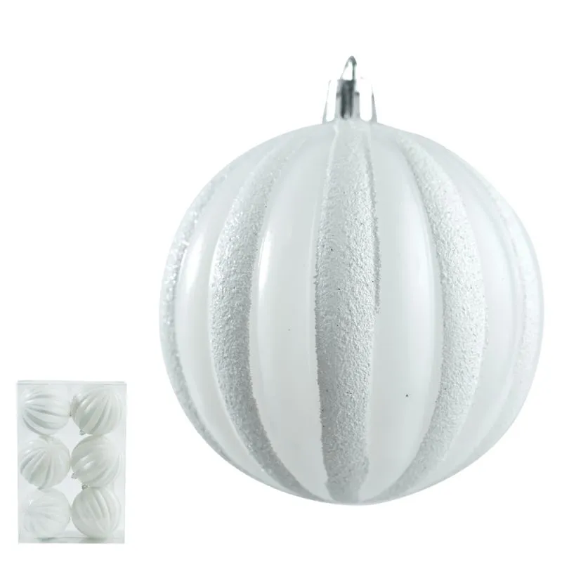 Bola Decorada Natal C/6 Und Pvc (Branco) 8cm (Florarte)