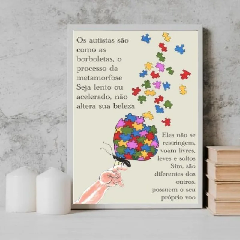 Quadro Conscientização Do Autismo 45x34cm Vidro Branca