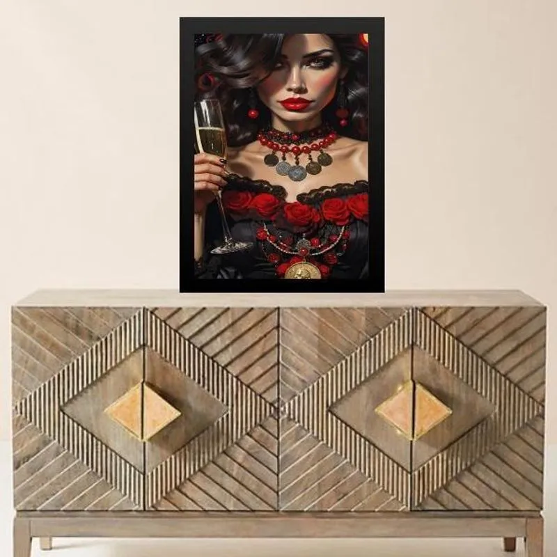 Quadro Pomba Gira Com Champagne 33X24Cm