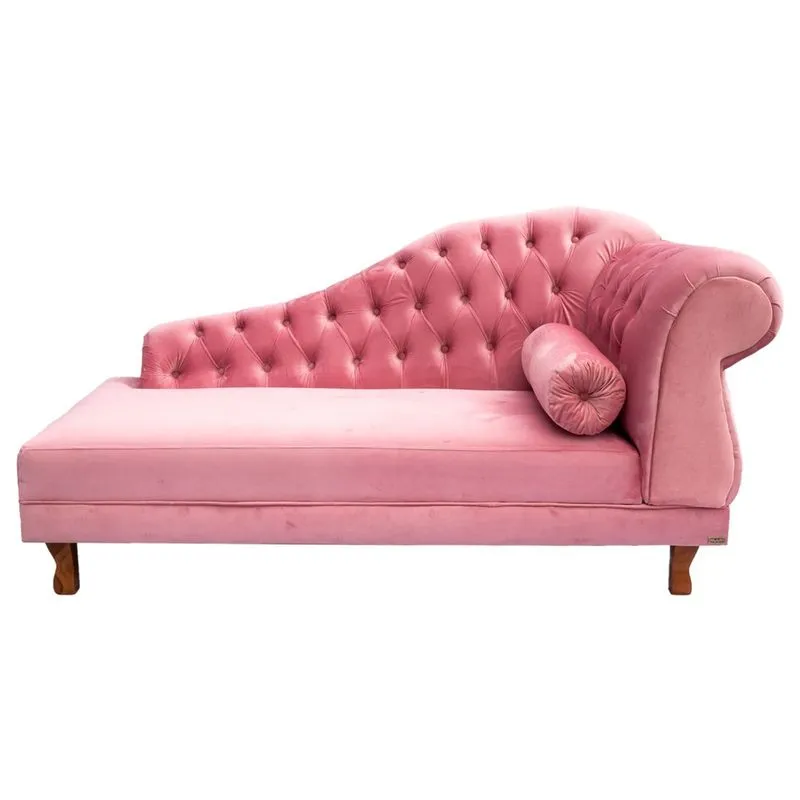 Recamier Divã Sofá 143 cm Lado Esquerdo Suede Rosa