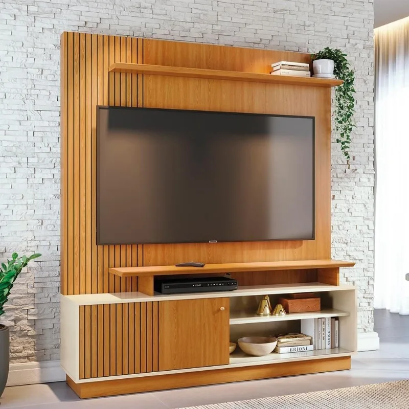 Estante para TV Ares 1 Porta 2 Prateleiras MDP e MDF 160CM Off White e Cinamomo Madetec