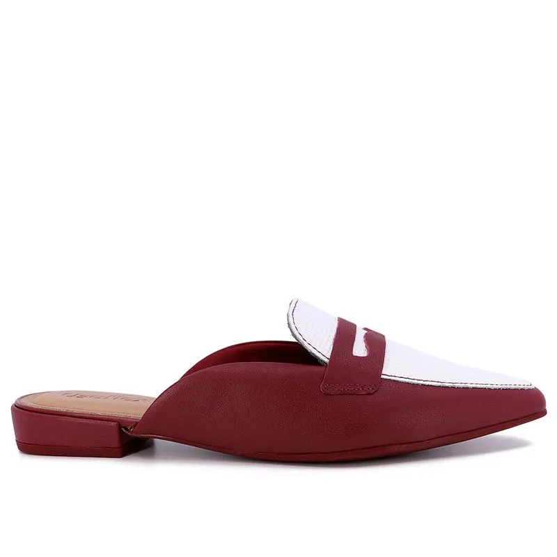 Mule Vermelho Branco Bico Fino Couro 40