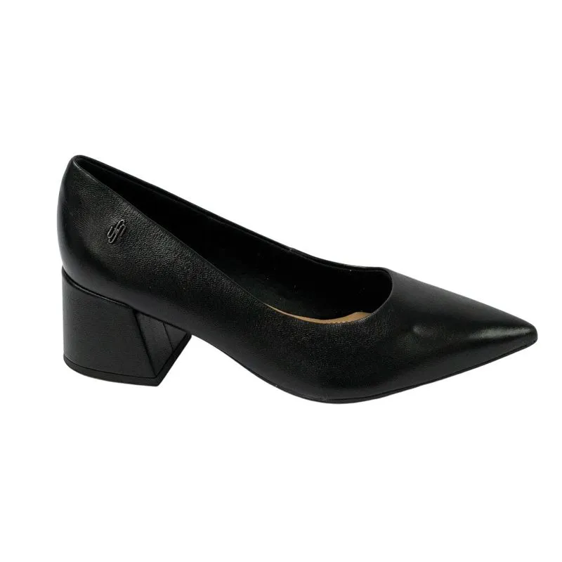Sapato Usaflex AK0201 Scarpin em Couro Natural Salto Bloco Preto