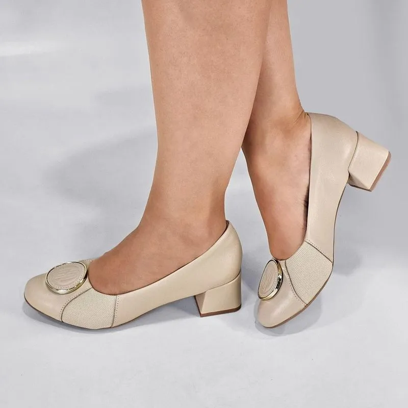 Sapato Usaflex Feminino Salto Baixo Joanetes AG1623 34 / Offwhite