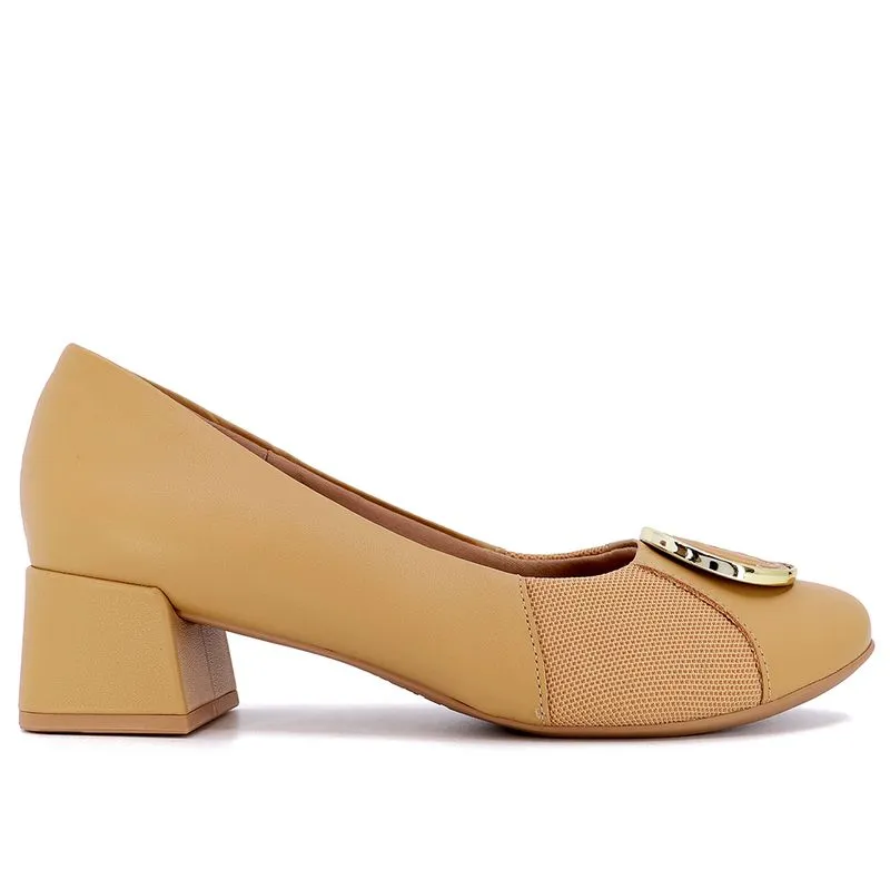 Scarpin Marrom Salto Bloco Couro Monograma 35