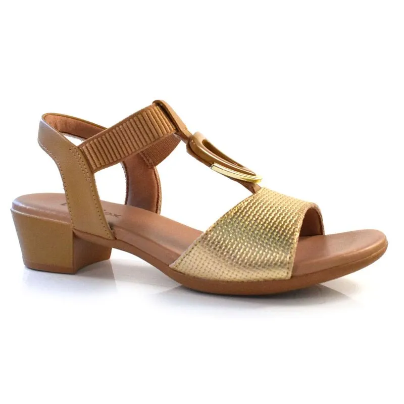 Sandália de Couro e Salto Bloco Feminina Usaflex Dourado MM0801 36