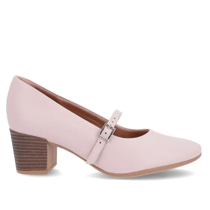 Scarpin Boneca Rosa Couro Salto Bloco Tira Fivela 38