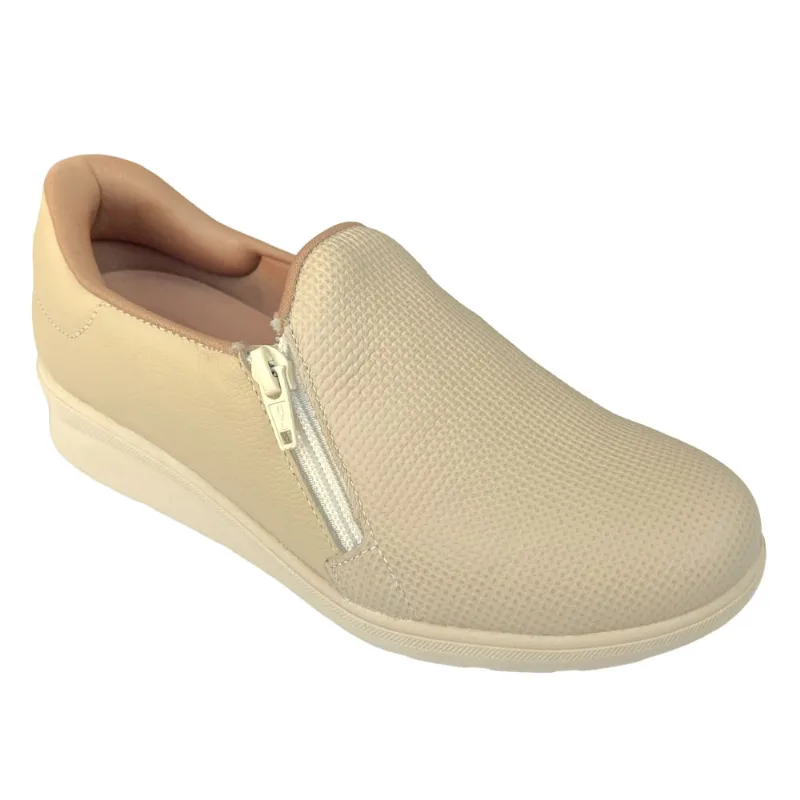Tênis Fem Usaflex Slip On Zíper Couro Bege Vanilla MM1801004 36 / Bege