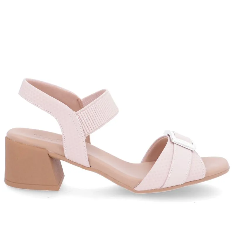 Sandália Salto Bloco Couro Rosa Elástico 35