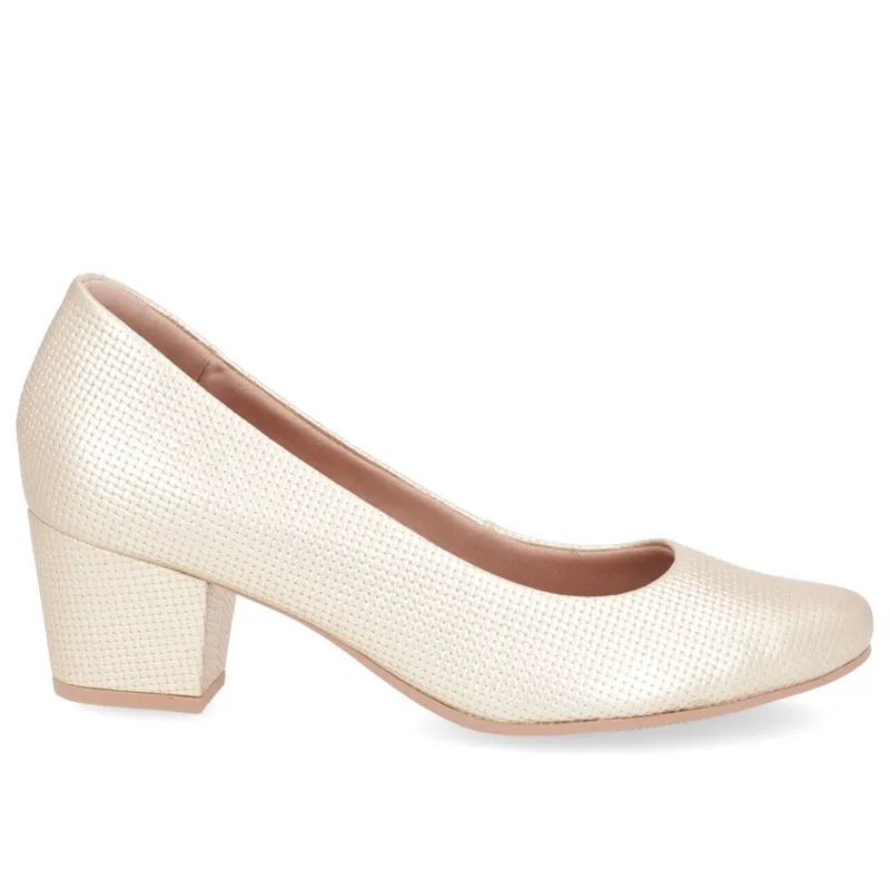 Scarpin Metalizado Dourado Couro Salto Bloco 40