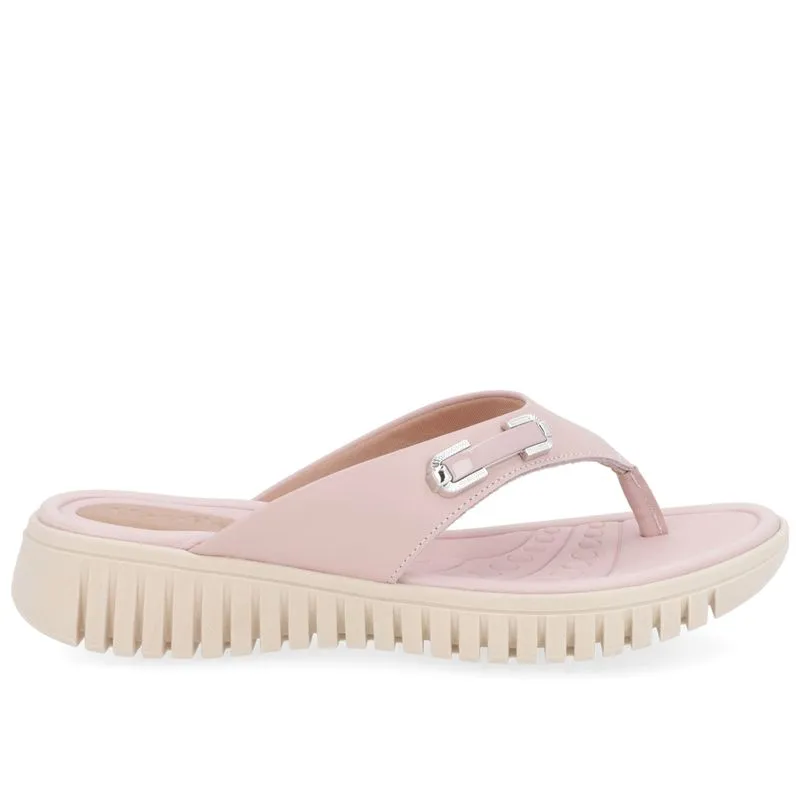 Chinelo Salto Plataforma Couro Rosa Suave Enfeite 37
