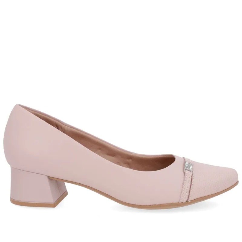 Scarpin Couro Rosa Salto Bloco Bico Redondo 33