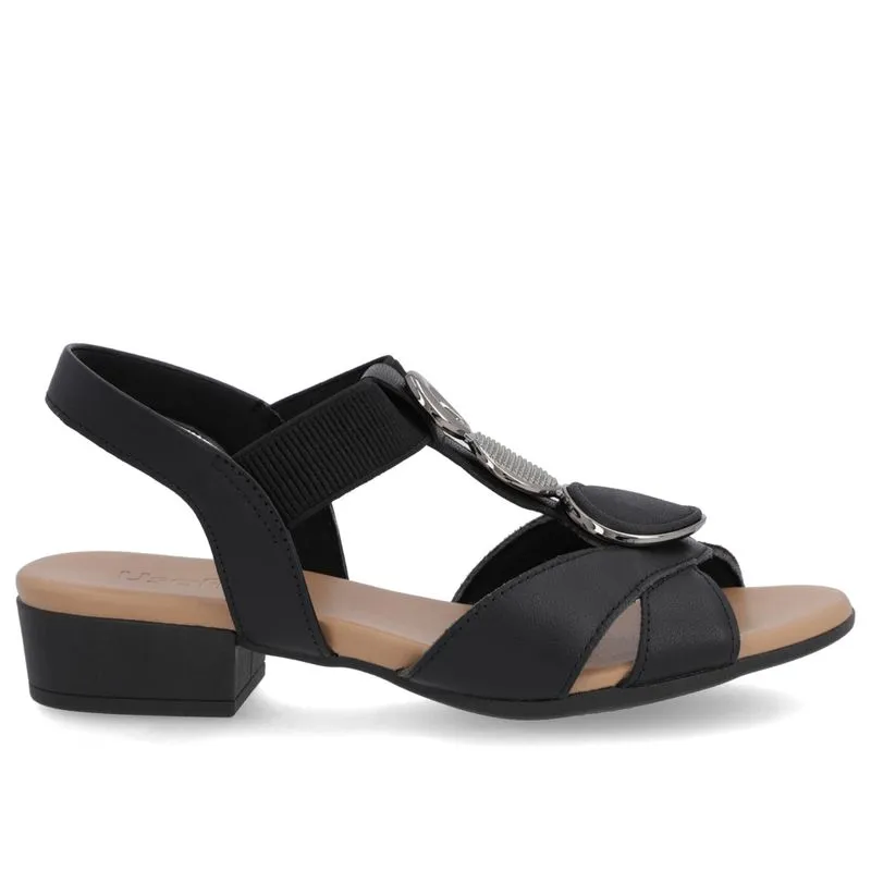 Sandália Salto Bloco Couro Preto Enfeite 40