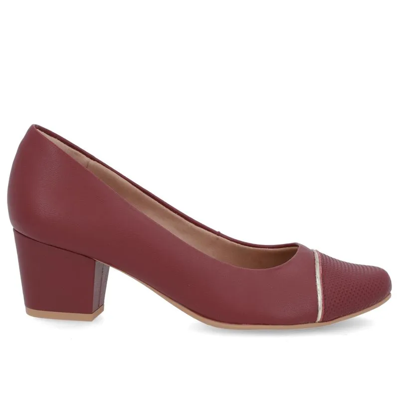 Scarpin Couro Vermelho Salto Bloco Bico Textura 34