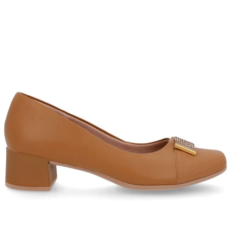 Scarpin Marrom Couro Bico Quadrado Enfeite 40