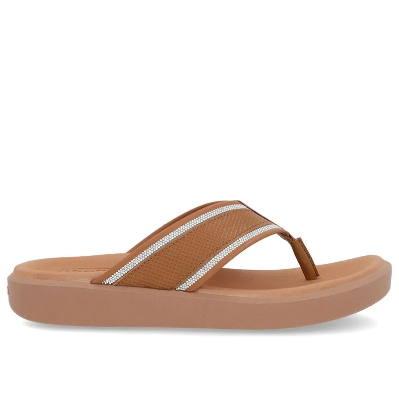 Chinelo Plataforma Couro Marrom Detalhe Brilho 39