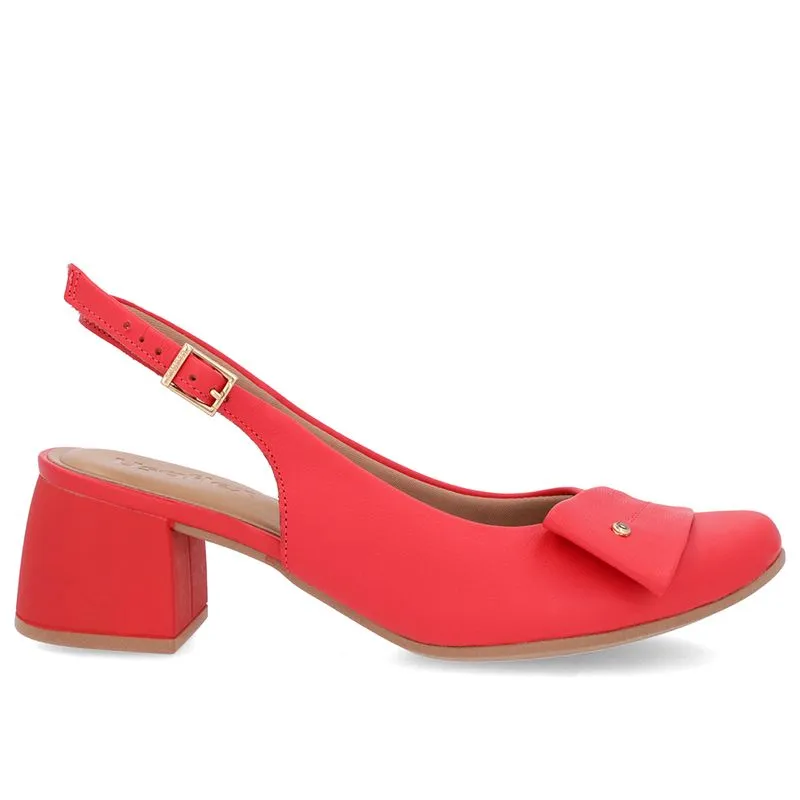 Slingback Vermelho Salto Bloco Couro Enfeite 36