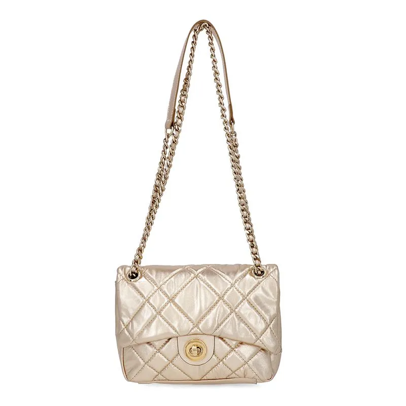 Bolsa Tiracolo Couro Metalizada Ouro Matelassê