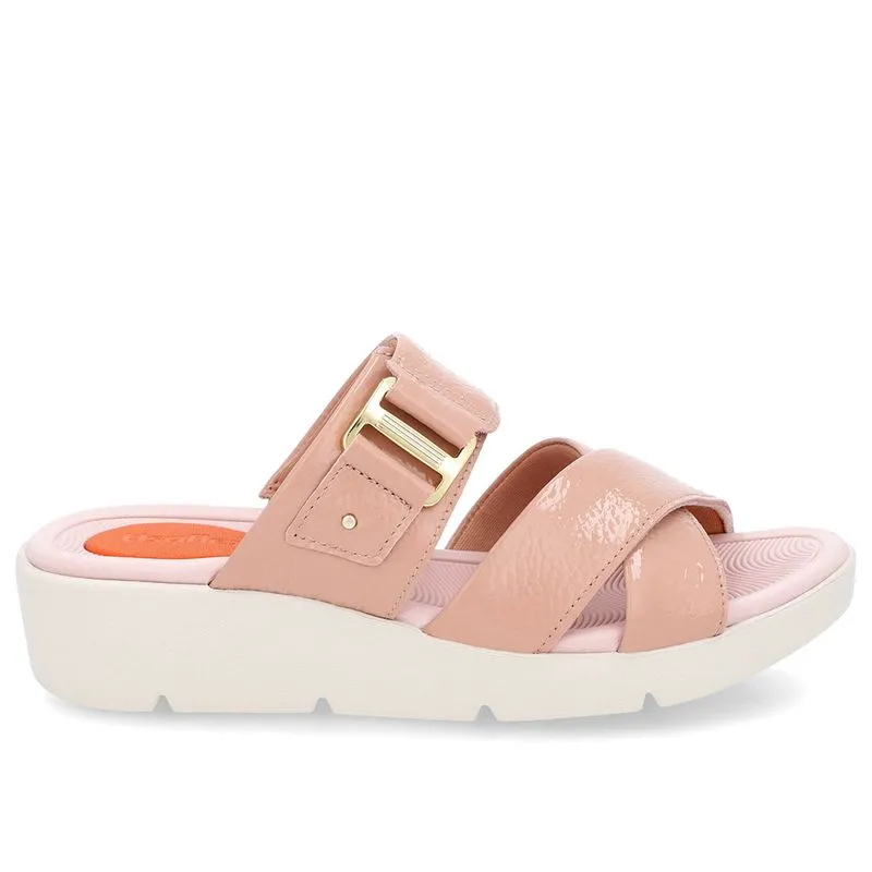 Tamanco Salto Plataforma Couro Verniz Rosa 39