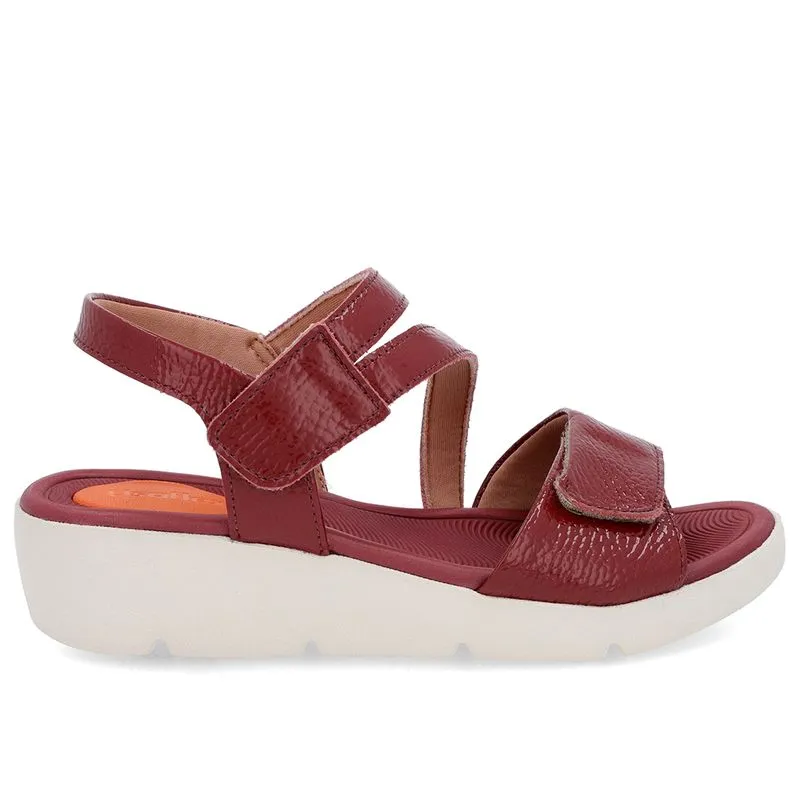 Sandália Plataforma Couro Vermelho Ajuste Fecho-Flex 37