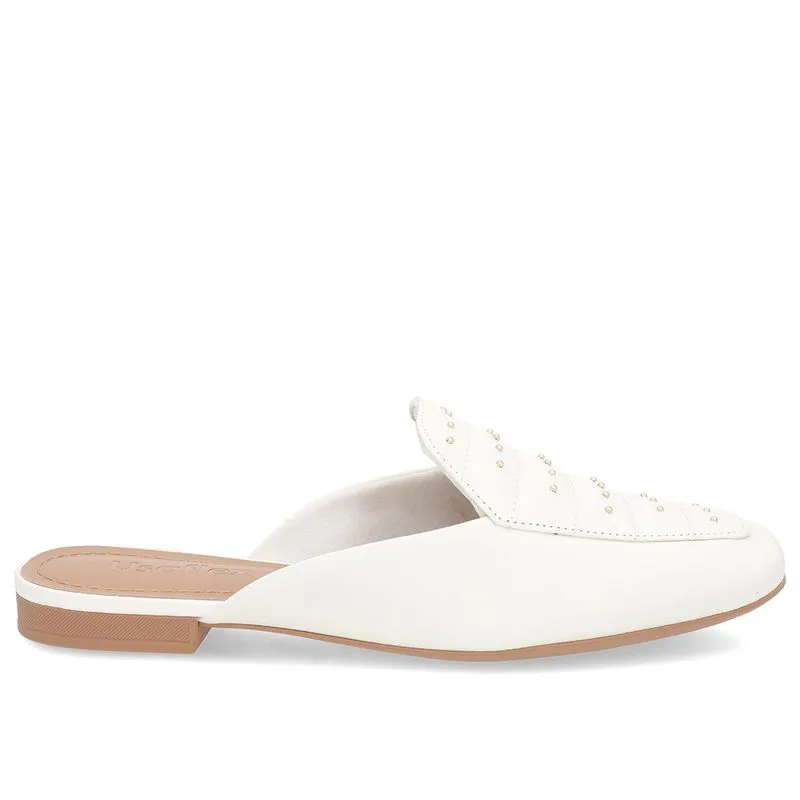 Mule Off-White Couro Salto Baixo Costura Enfeite 36