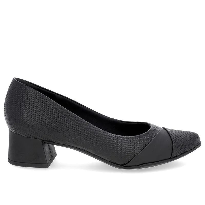 Scarpin Preto Salto Bloco Couro 34
