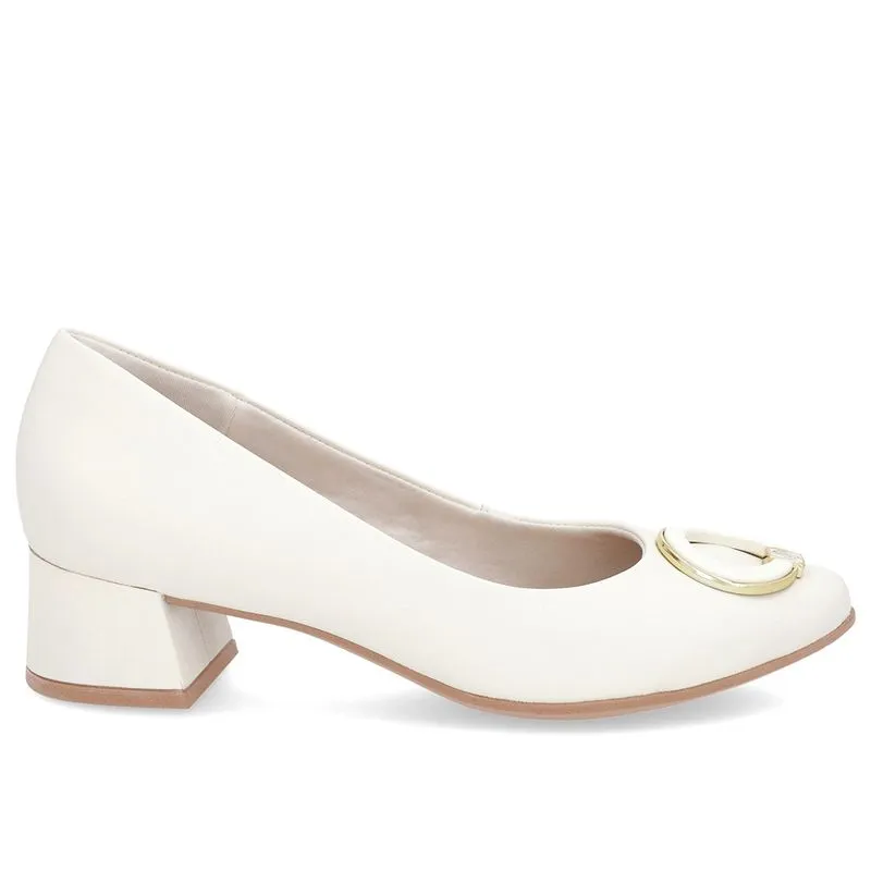 Scarpin Off-White Salto Bloco Baixo Couro Enfeite 34