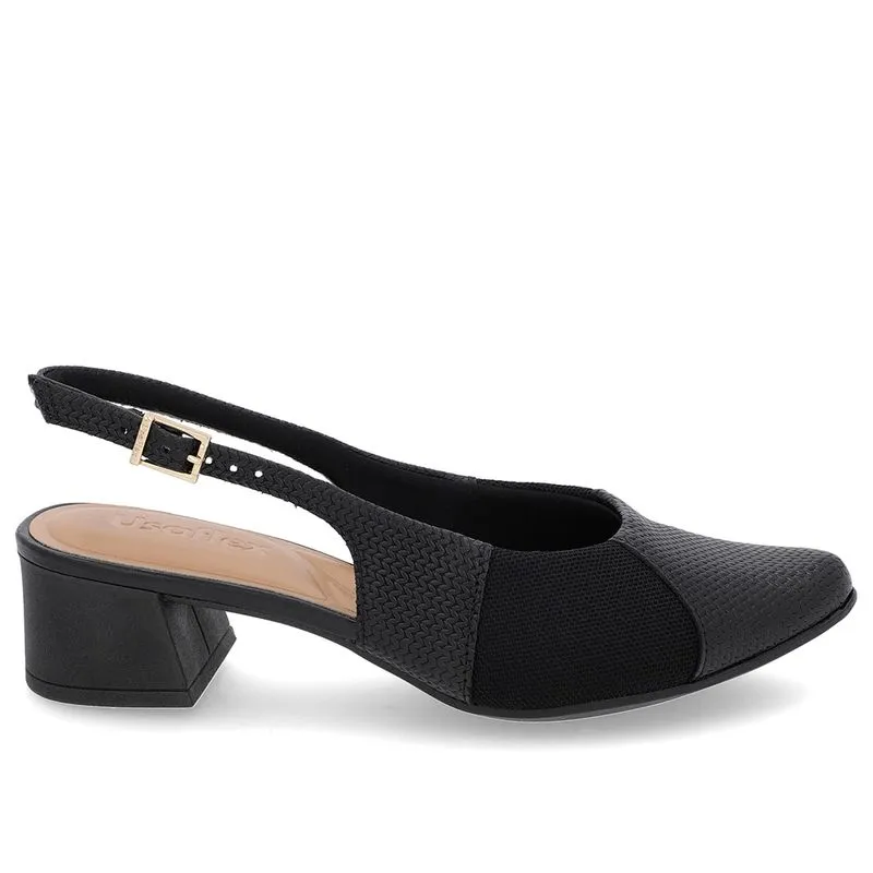 Slingback Preto Salto Bloco Couro Texturizado 34
